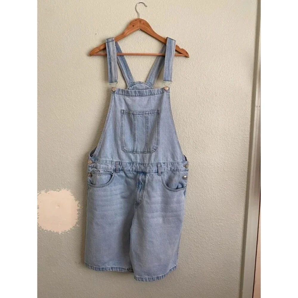 Forever 21 Light Wash Denim Shortalls Overalls Men XL 100% Cotton 90s Y2K Skater